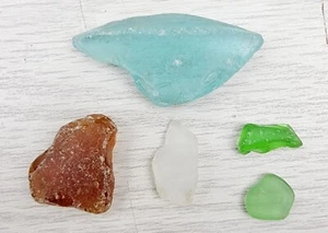 Lot Authentic Ocean Beach Sea Glass Surf Tumbled Aqua Green Clear Brown Craft - Picture 1 of 3
