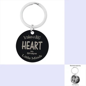 Teacher "Big Heart to Shape Little Minds" Circle Round Dog Tag Pendant Keychain - Picture 1 of 9