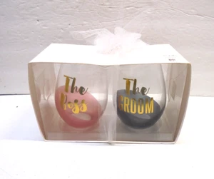 Bride Boss Groom Stemless Wine Wedding Glasses 20 oz. - Picture 1 of 3