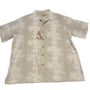 Caribbean Joe Green Silk Blend Green Palm Hawaiian Mens Button Up Shirt Size XL - Picture 1 of 7