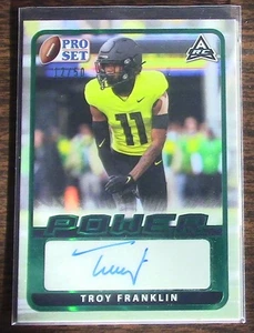 #1884 Troy Franklin 2021 Leaf Pro Set Power #BA-TF2 Green 12/50 Auto RC Broncos - Bild 1 von 2