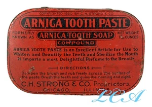 Antique ARNICA TOOTH PASTE / SOAP tin C.H. STRONG dated 1920 OVER a CENTURY old - Picture 1 of 4