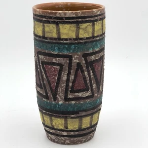 MCM Italian Raymor Lava Glaze Vase with Geometric Design Italian Art Pottery 7" - Picture 1 of 9