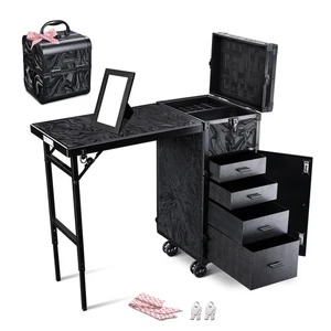 Byootique Rolling Nail Table & Makeup Case Kit Cosmetic Organizer Aluminium Black - Bild 1 von 9