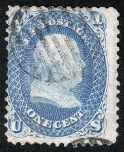 US Sc 63 Blue 1¢ 1861 Black 7Bar Circular Grid Cancel - Picture 1 of 1