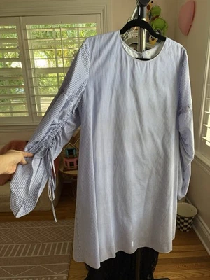 Vestido Trapecio TIBI Elliot Rayas Azul Hombros Caídos Mangas Globo Mujeres 6 Foto 1 de 4