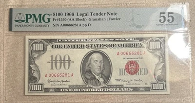 DBR 1966 $100 Legal Fr. 1550 PMG 55 Serial A00666281A - Image 1 of 2