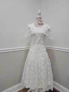 Vtg Gunne Sax Jessica McClintock Prairie Lace Dress Women's Size 7 - Picture 1 of 13