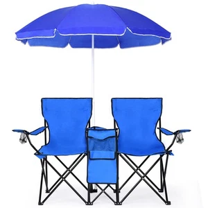 Sedia doppia pieghevole portatile da picnic con refrigeratore tavolo ombrellone sedia da campeggio spiaggia - Foto 1 di 10