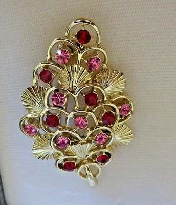 Broche floral vintage firmado por coro tono dorado rosa y rojo estrás Foto 1 de 3