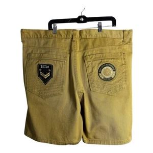 Red Ape Mens Denim Shorts 48” Tan Wide Leg Baggy Embroidered Hip Hop Patch - Picture 1 of 11