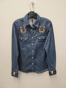 Stetson Womens Denim Shirt Size M Pearl Snap Cowgirl Rodeo Western - Picture 1 of 10