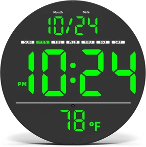 Reloj pared digital LED grande fecha temperatura brillo auto moderno verdes - Bild 1 von 12