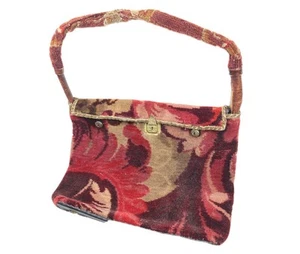 Vtg Carpet Bag Kilim Rug Purse Vintage 100% Wool Feather Pattern Leather Detail - Picture 1 of 17