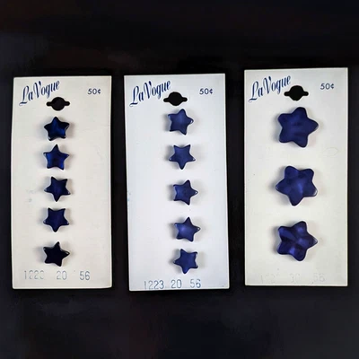 13 Vintage La Vogue Plastic Star Buttons Iridescent Purple On Cards 2 Sizes - Image 1 of 4