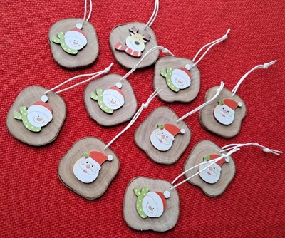 10 Wooden Wood Slice olive tree Rustic Christmas Tree Decorations Santa - Image 1 of 4