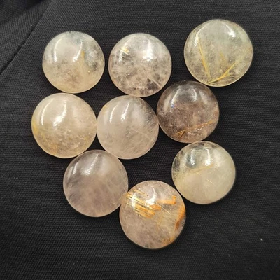Natural Golden Rutile Quartz Round Cabochon Loose Stone Lot 14-15 MM 75 CT 9 Pcs - Image 1 of 4