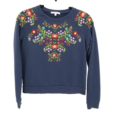 Rebecca Minkoff Jennings Embroidered Sweatshirt Womens S Blue Boho Folk Festive - Image 1 of 4