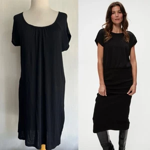 MICHAEL STARS Official Women's Black Pippa Gathered T-Shirt Midi Dress Size ONZ - Picture 1 of 8