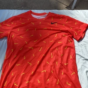 Nike T Shirt Mens Size XL Orange a/ Neon Swooshes Casual Short Sleeve Adult - Picture 1 of 4
