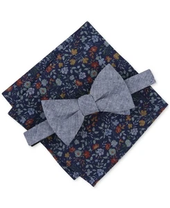 Bar Iii Mens Bow Tie Pocket Square One Size Blue Kanupp Solid Linen - Picture 1 of 1