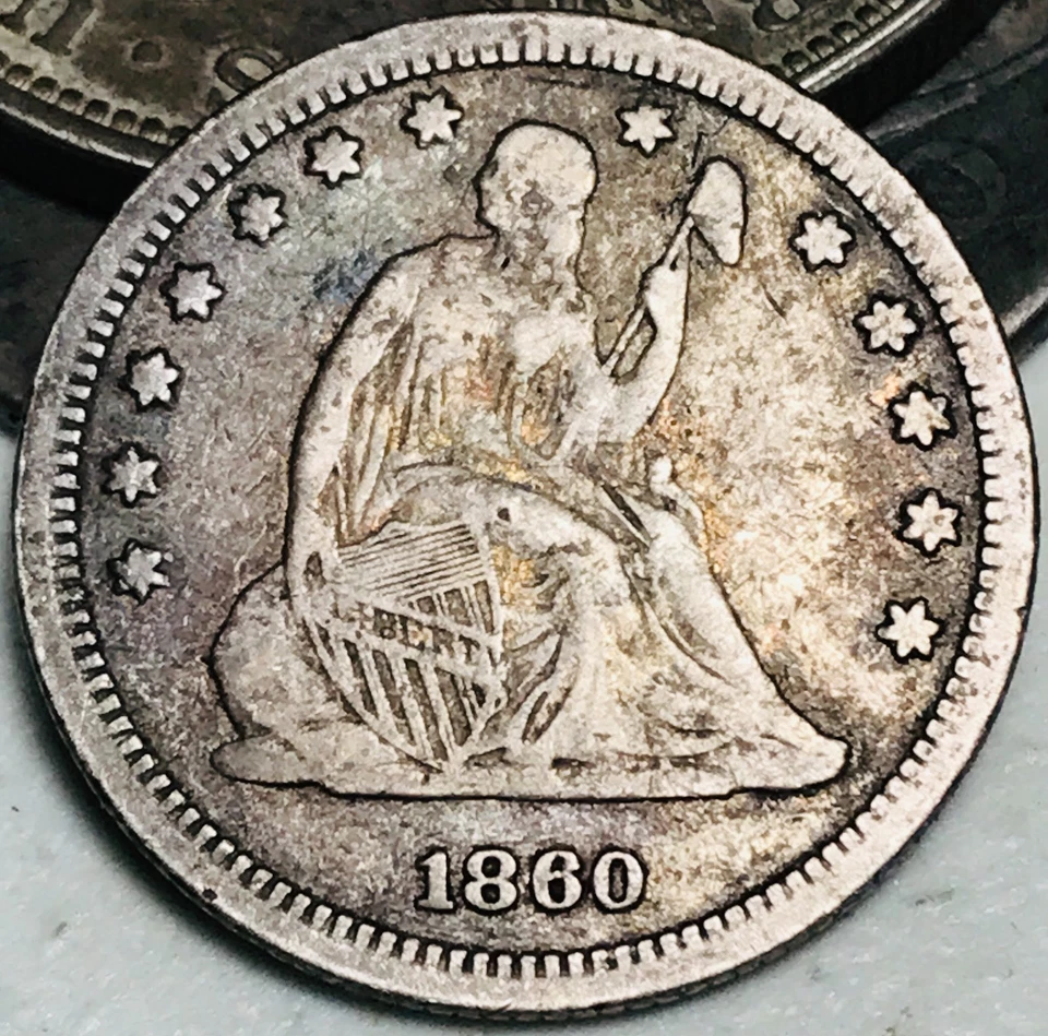 1860 Seated Liberty Quarter 25C Ungraded Choice 90% Silver US Coin CC27343 - Image 1 of 4