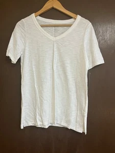 Chico's Sz 0 Alabaster  White Cotton Slub 3/4 Utility Sleeve Tee -New With Tags - Picture 1 of 2