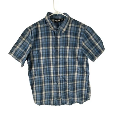 Camisa Vans Para Hombre Mediana Azul A Cuadros Manga Corta Abotonada 100% Algodón Informal Foto 1 de 4
