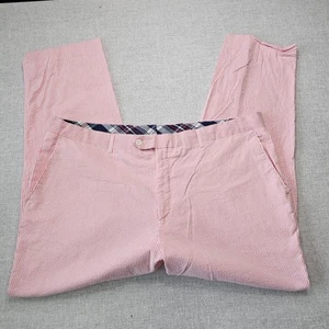 Alan Flusser Pants 42x30 Seersucker Pink White Stripe Stretch Cotton Flat Front - Picture 1 of 11