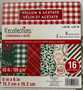 CHRISTMAS VELLUM 6X6 SCRAPBOOK PAPER PAD 16 SHEET LOT RECOLLECTIONS PLEASE READ! - Picture 1 of 9