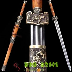 Lion Theme Chinese Knife WuShu Dao Swords Folded Steel Double Groove Blade Sharp - Picture 1 of 12