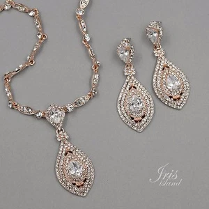 Conjunto de joyas de boda collar colgante de circonita cúbica enchapado en oro rosa 09951 - Imagen 1 de 4