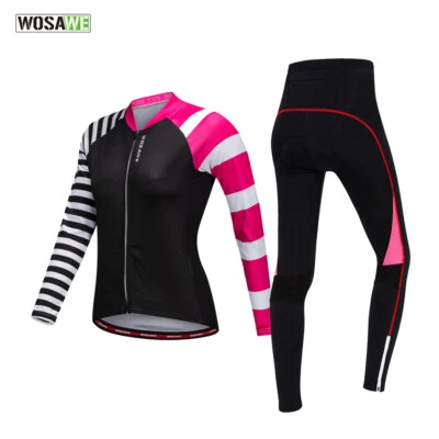 Women's Pants Long-sleeved Zipper Jersey Suit MTB Bicycle Padded Pants Sliming - Image 1 of 4