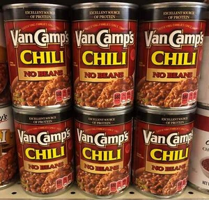 6 CANS Van Camp's Chili No Beans 15 oz Can Beef Pork Dip Stew Potato - Picture 1 of 5