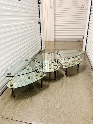 Set of 3 MCM Hollywood Regency Eglomisé Tiered Glass Tables by Goran Cover