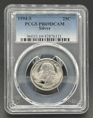 Stunning American 1994S 25C Graded Washington silver Quarter PCGS PR69DCAM Proof - Image 1 of 2