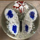 Gentile Glass 3” Paperweight w/ Butterfly and Flower Smooth Polish