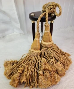 Set Of Window Curtain Tiered Tiebacks Gold Hand Crafted  - Picture 1 of 5