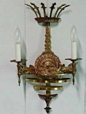 Antique Spanish Brass Wall Sconce Light Gothic Spanish Revival 4 Lights  - Image 1 of 4