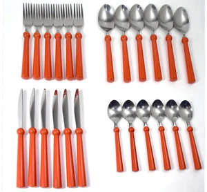 Ikea Grammatik Besteck 24 tlg 6 Personen Retro Edelstahl roter Kunststoff - Bild 1 von 7