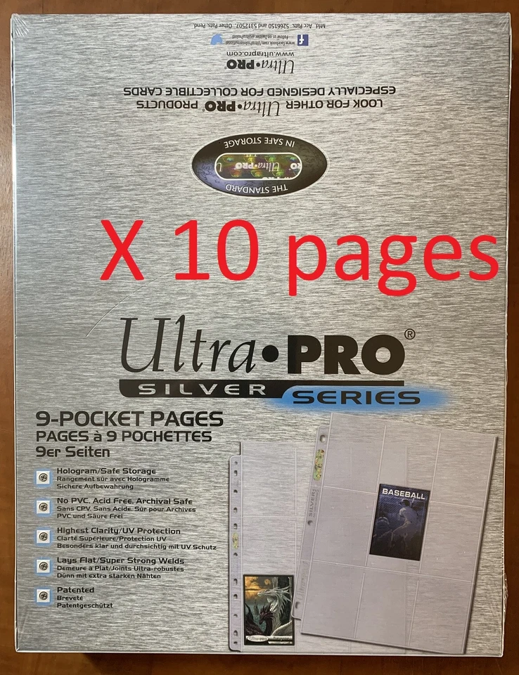 (10 NUEVO) Tarjeta deportiva regular Ultra Pro 9 páginas de bolsillo serie plateada Magic The Gathering Pokémon  Foto 1 de 1