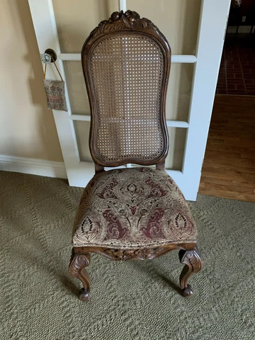 Hand Carved Ornate Solid Wood & Cane back Side Desk Chair Cover
