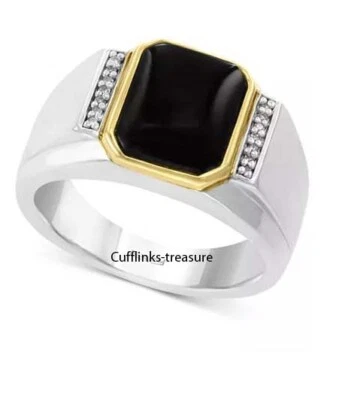 Anillo De Plata Esterlina 925 Con Ónix Negro Natural Y Gemas CZ Para Hombre #950 - Imagen 1 de 4