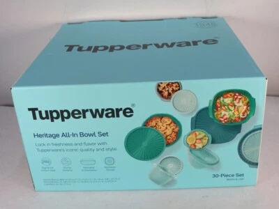 Tupperware Heritage All-In Bowl Set Teal Green 30 Piece Set (Bases & Lids) New - Image 1 of 4