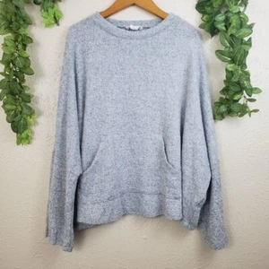 Caslon Split Back Fuzzy Pullover Front Pocket XS/Small Grey Sweater Sweatshirt - Picture 1 of 7