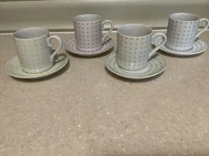 4 Horchow Pastel Polka Dot Espresso Cups Saucers, Japan - Picture 1 of 5