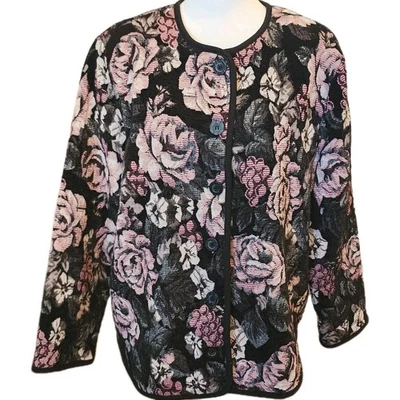 Chaqueta Blazer Dressbarn Tapiz Mujer 18 Negro Rosa Informal Carrera Grandmacore Foto 1 de 4