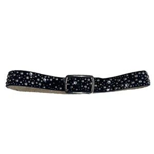 Rhinestone Western Cowgirl Bling Studded Design Leather Belt Vintage Suede Black - Picture 1 of 7