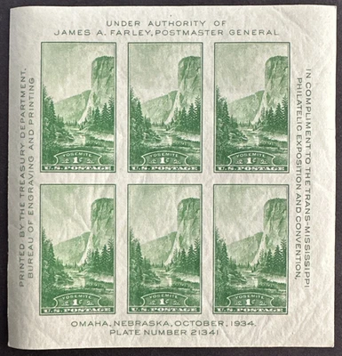 US 1934 Sc# 751 Souvenir Sheet MNH Trans-Mississippi Expo Yosemite El Capitan - Image 1 of 2