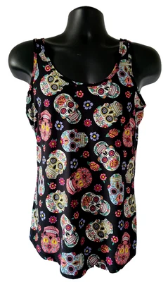 NO BOUNDARIES Womens Tank Top SIZE XL Sleeveless Skulls All Over Multicolor - Image 1 of 4